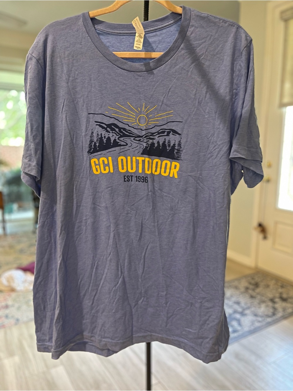 Bella Canvas Slate Blue GCI Outdoor Graphic Tee with Yellow Print